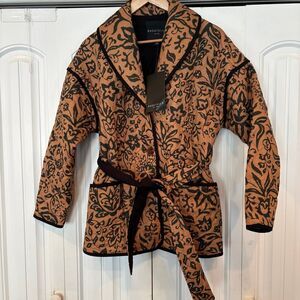 Bagatelle Tan And Black Floral Belted Jacket‎ Size Small